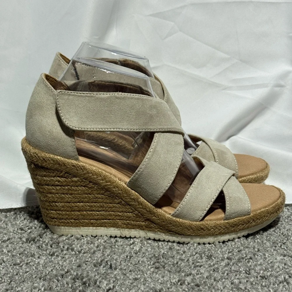 NWT Dr. Scholl's Sandals Visitors Platform Espadrille Open Toe Wedge Tan Size 9 - Picture 4 of 11